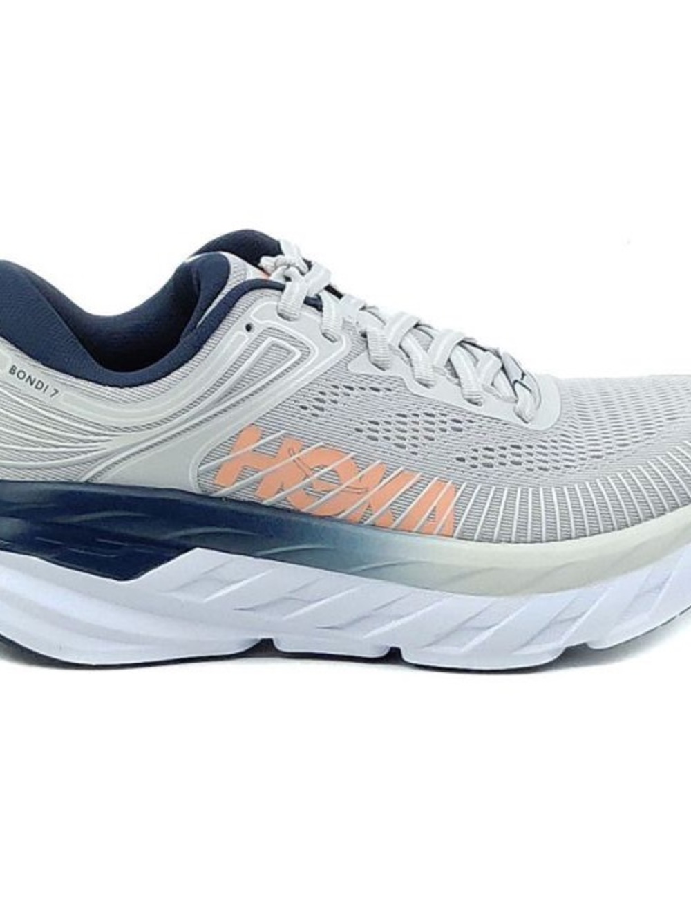 Hoka Bondi 7 Gray Navy with Peach Accents